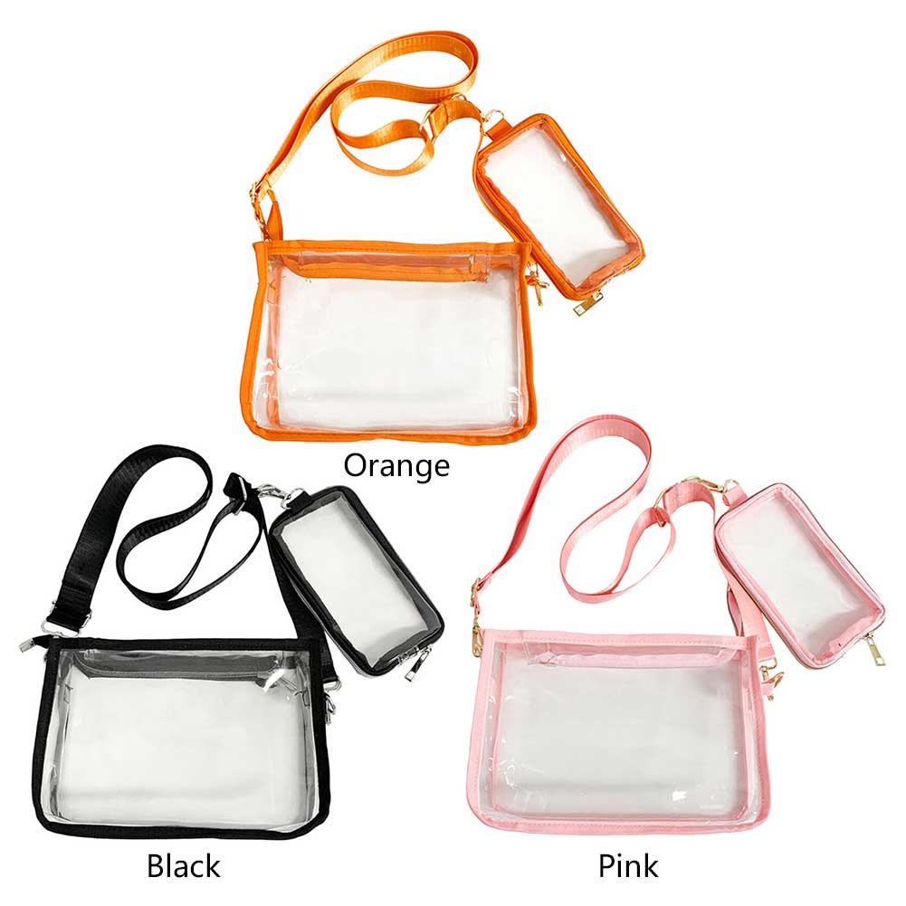 PVC Transparent Shoulder Bag 2 IN 1 Adjustable Shoulder Straps Casual Clear Crossbody Bag Fashion Couple Bag for Boys & Girls