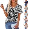 Women's Fashionable Casual Short Sleeve Print V-Neck Pullover Top