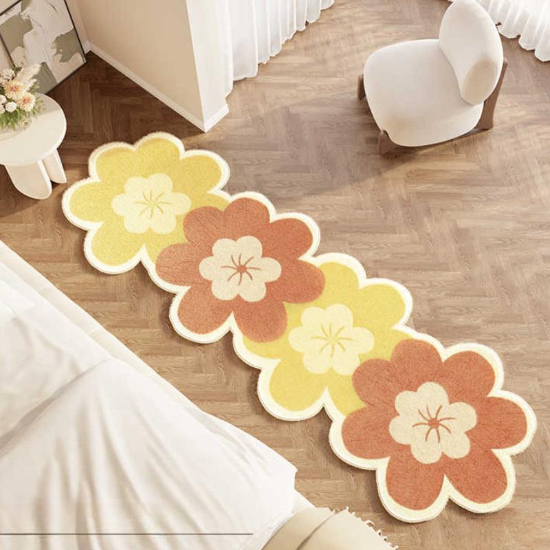 Soft Plush Floral Pattern Carpet Fluffy Irregular Shape Mat for Bedroom Decorative Home Rug For Bedroom Floor Mat Cushion