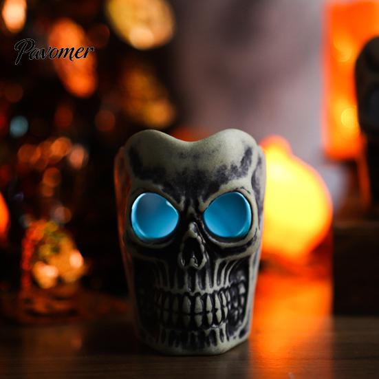 Flameless Halloween Decoration Lights LED Candle, Spooky Skull Pumpkin Fake Pillar Candles, Battery Compact Tabletop Decorative Light Operated