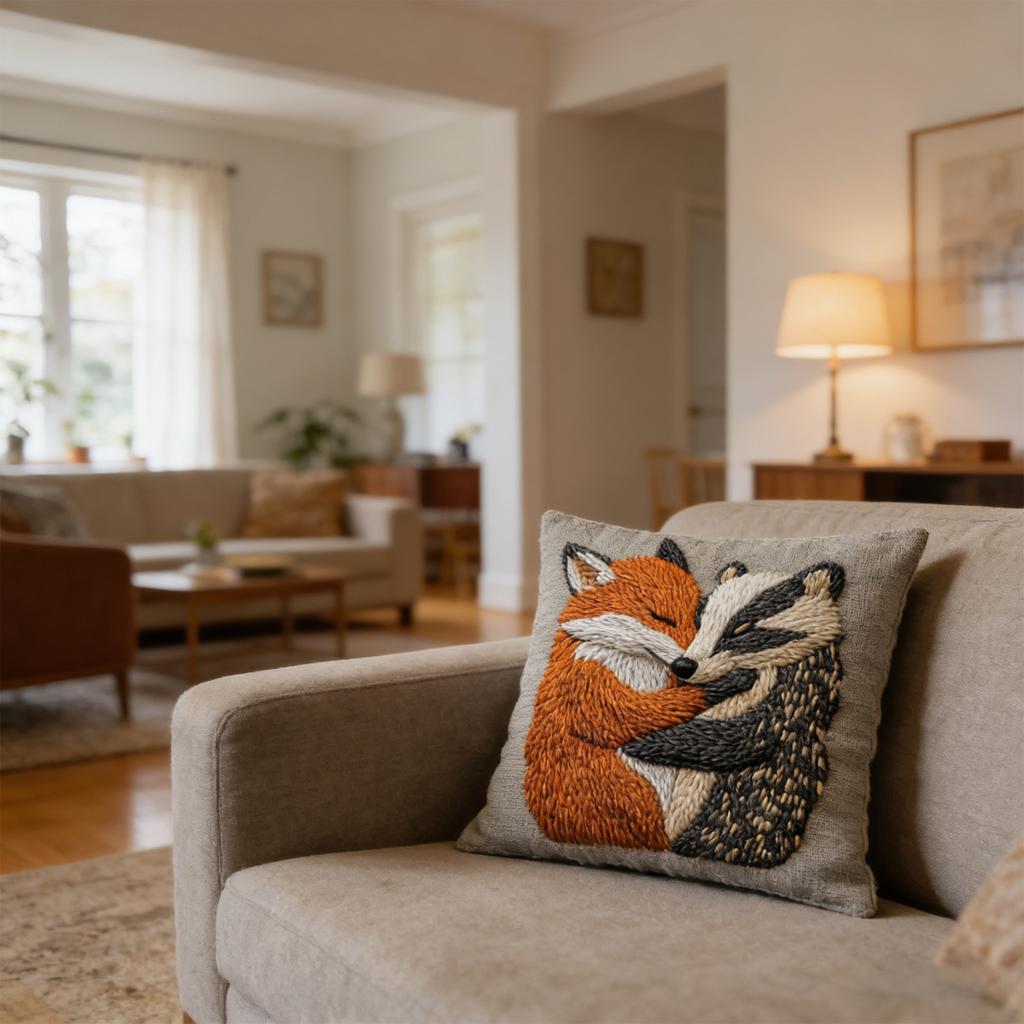 Einseitiger Kissenbezug mit aufgedruckter Imitationsstickerei und zwei Designs, perfekt für die Dekoration zu Hause und im Wohnzimmer.