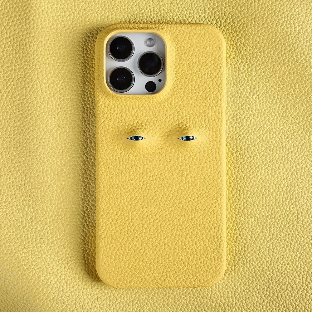 Unique Eye Design Genuine Leather Case for Iphone 16 Pro Max 18Pro 17 14 13 12 Phone Shell Personal Back Protective Coque Capa