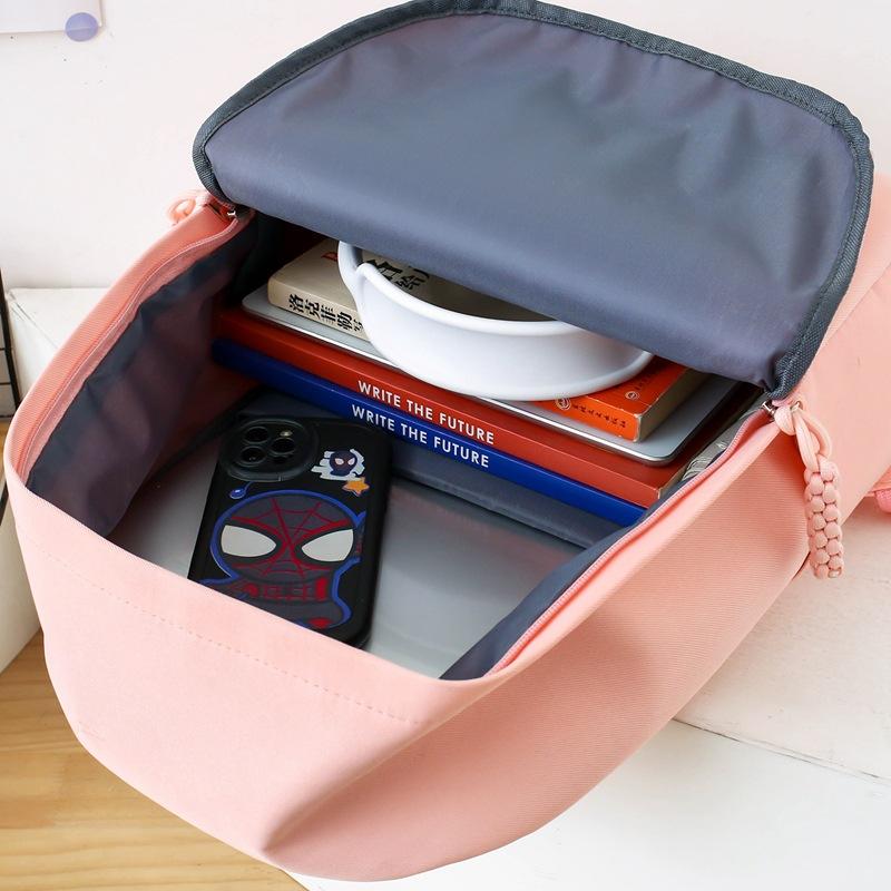 Schoolbag for Women Cute Large Capacity Elementary School Students Campus Backpack Simple Solid Color Girl Backpack High Value Bag