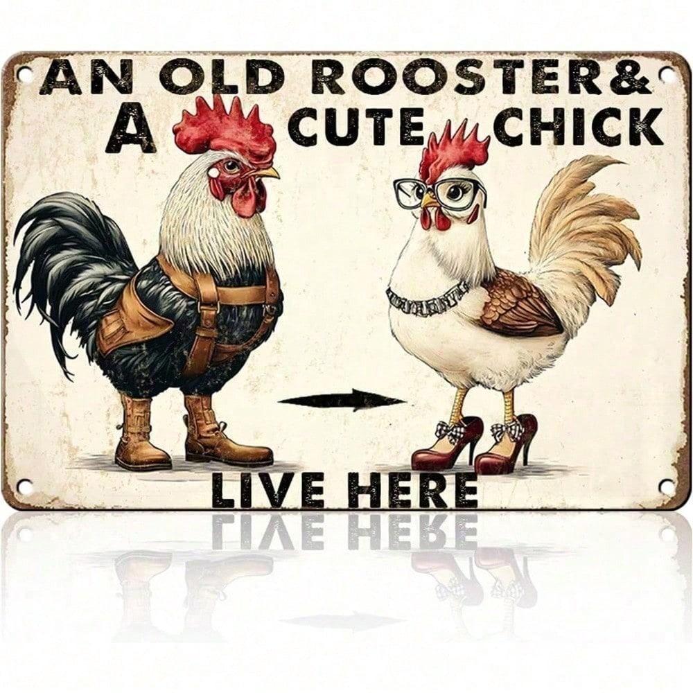 Rustic Metal Farmhouse Chicken Sign Vintage Tin Rooster Wall Decor for Country Kitchen Funny Gift for Home Housewarming