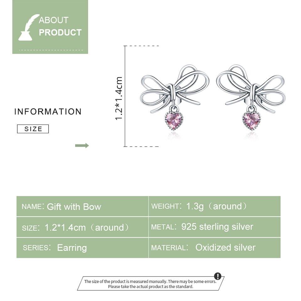 Bamoer 925 Sterling Silver Jewelry with Bow CZ Light Stud Earrings for Women for Girls Gift Statement Jewelry