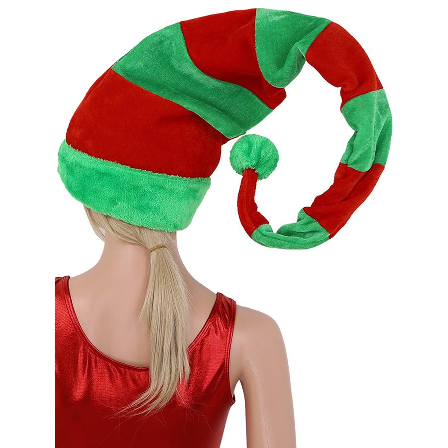 Christmas Hat Long Bendable Striped Felt Plush Santa Claus Cap Christmas 60cm