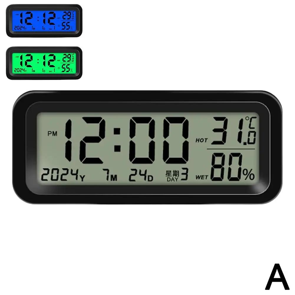 Night Light LCD Digital Car Clock Solar Power Temperature Clock Automobiles Accessories Dashboard Gauge Humidity Car Intern U3Q6