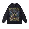 American Trendy Brand Diablo Doberman Printed Crew Neck Sweater Retro Washed Old Long-Sleeved T-Shirt For Men And Women