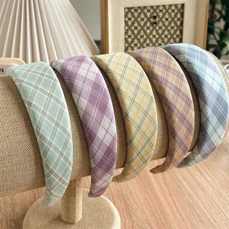 Preppy Style Tartan Plaid Headband Multi Color Checked Hair Hoop Classic Student Hairband For Back To School Season