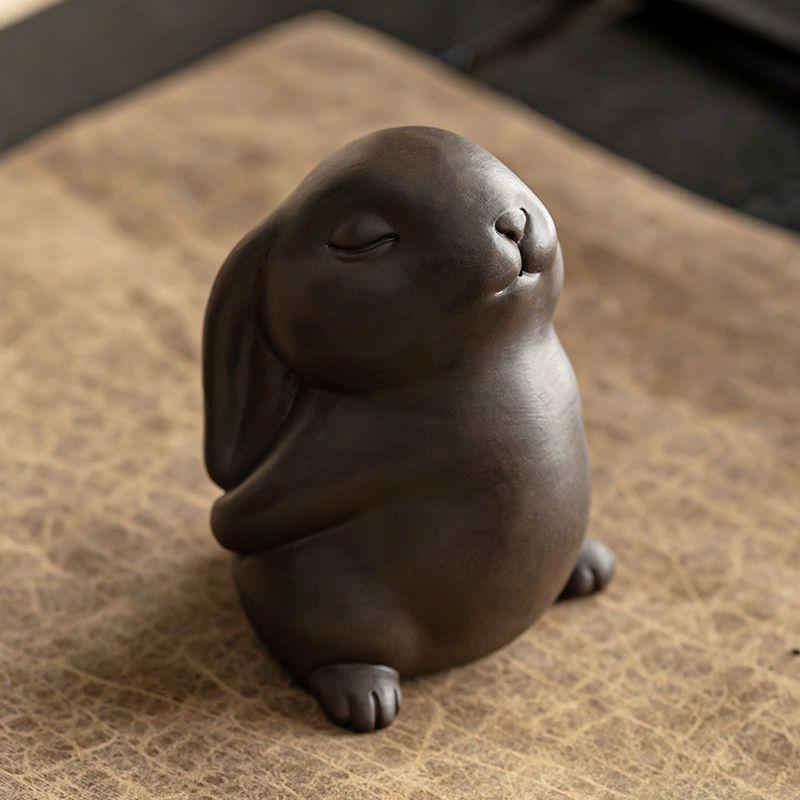 Rabbit Tea Pet Figurine Cute Ceramic Tea Set Accessories Chinese Tea Culture Decor for Living Room Office Desk Ornament