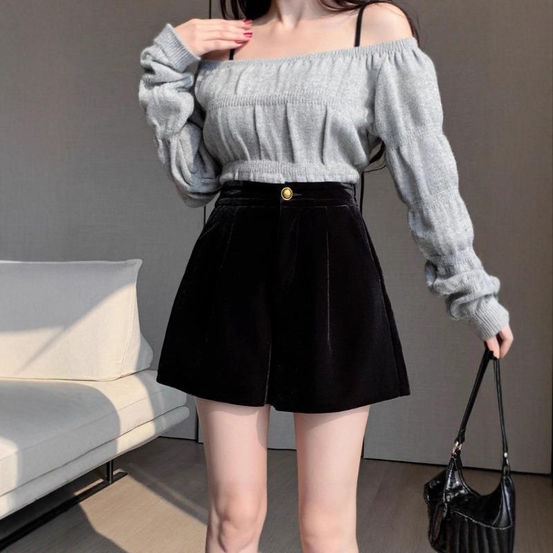 

Черные золотые бархатные шорты женские осенне-зимние бархатные маленькие мужские с высокой талией и тонкие свободные широкие штанины слово под низ ботинки 4XL recommended [156-85kg]