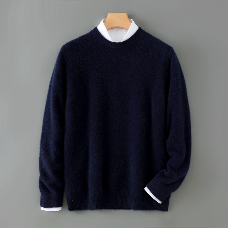 Men's Autumn/Winter Pure Wool Round Neck Thick Knit Sweater Pullover