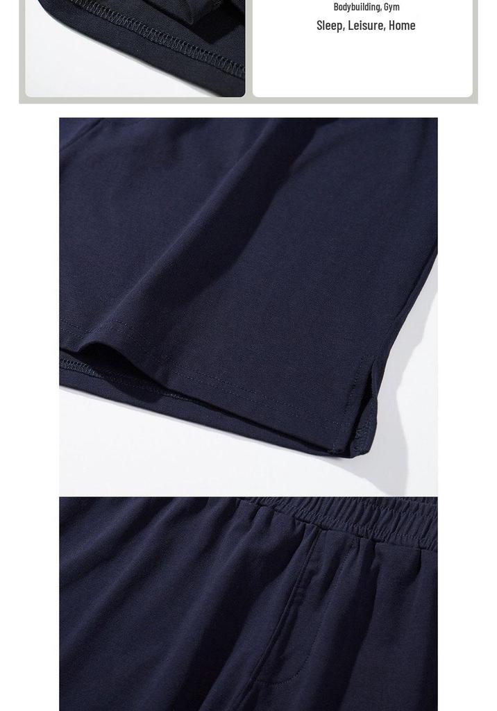 Men's Summer Thin Short-Sleeve Sports Shorts - Pure Cotton, Plus Size, Three-Quarter Length Fitness Wear
