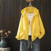 Cardigan con cappuccio e bottoni a pois stampati primaverili da donna