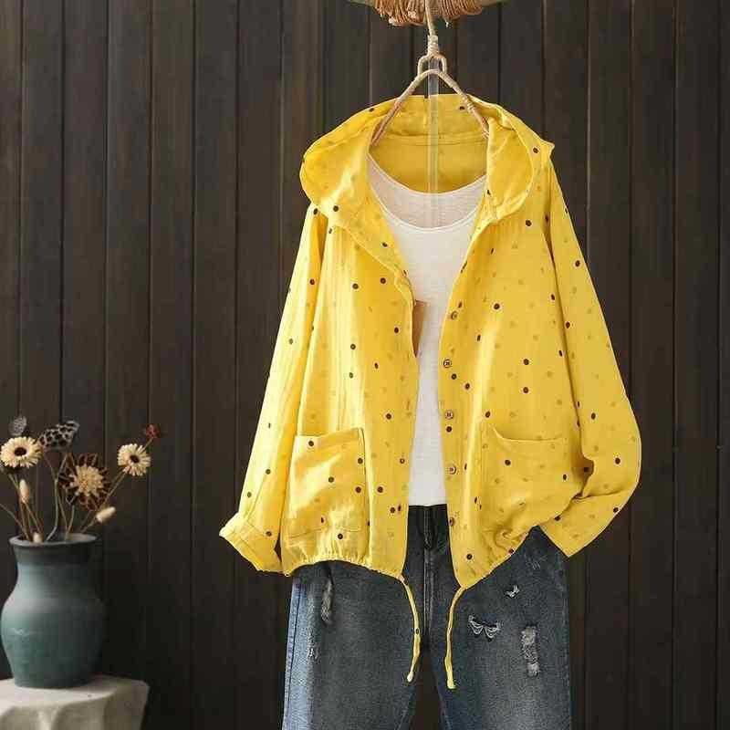 Cardigan con cappuccio e bottoni a pois stampati primaverili da donna