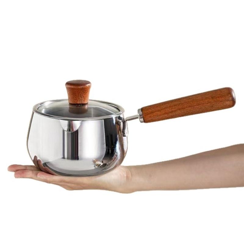 Stainless Steel Saucepan Small Cooking Pot Cookware with Ergonomic Wood Handle Efficient Milk Pan Kitchen Accessories
