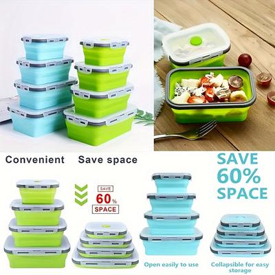 3/4 stuks Voedselkwaliteit Vierkant Draagbaar Opvouwbaar Siliconen Lunchbox Koelkast Magnetron Lunchbox Opbergdoos Outdoor Lunchbox