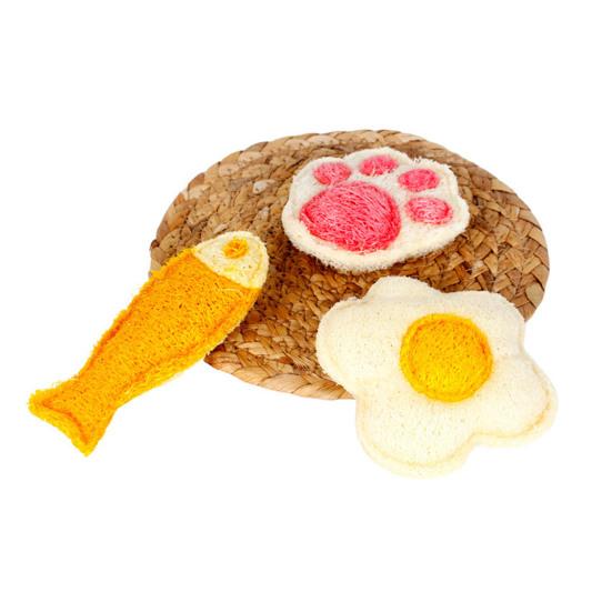 Yousheng 3Pcs/Set Loofah Cat Chew Toys Natural Cat Teeth Cleaning Toy Kitten Teething Toy for Indoor Cats Chewing Biting