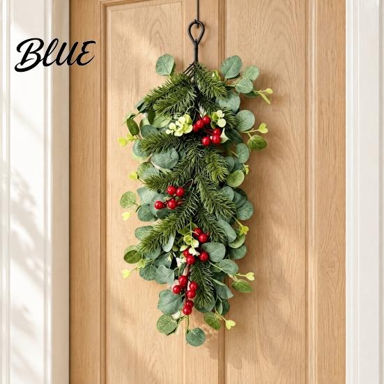 Holiday Soft Furnishing Wreath with Artificial Holly Teardrop Swag Pendant Christmas Leaves Swag Pinecones Party