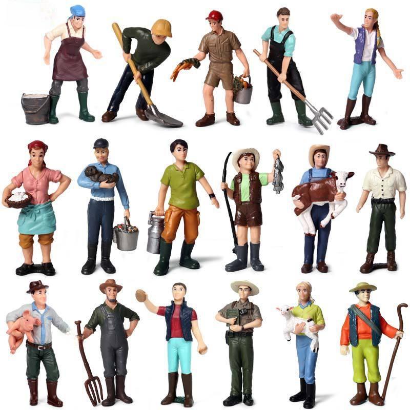 Farm Pasture Simulation Plastic Doll Model Ornament Farmer Worker Animal Woman