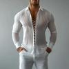 Autumn and Winter European and American Men's Lapel Strap Design Shirt Hollow Ascetic Style Textured Men's Shirt