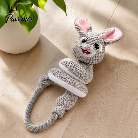 Wear Resistant Plush Dog Toys Tug Rope Toy, Cute Fox Rabbit Squeaky Chew Toy with Crinkle Paper, Funny Cartoon Pull Interactive for Medium Large Dogs,
