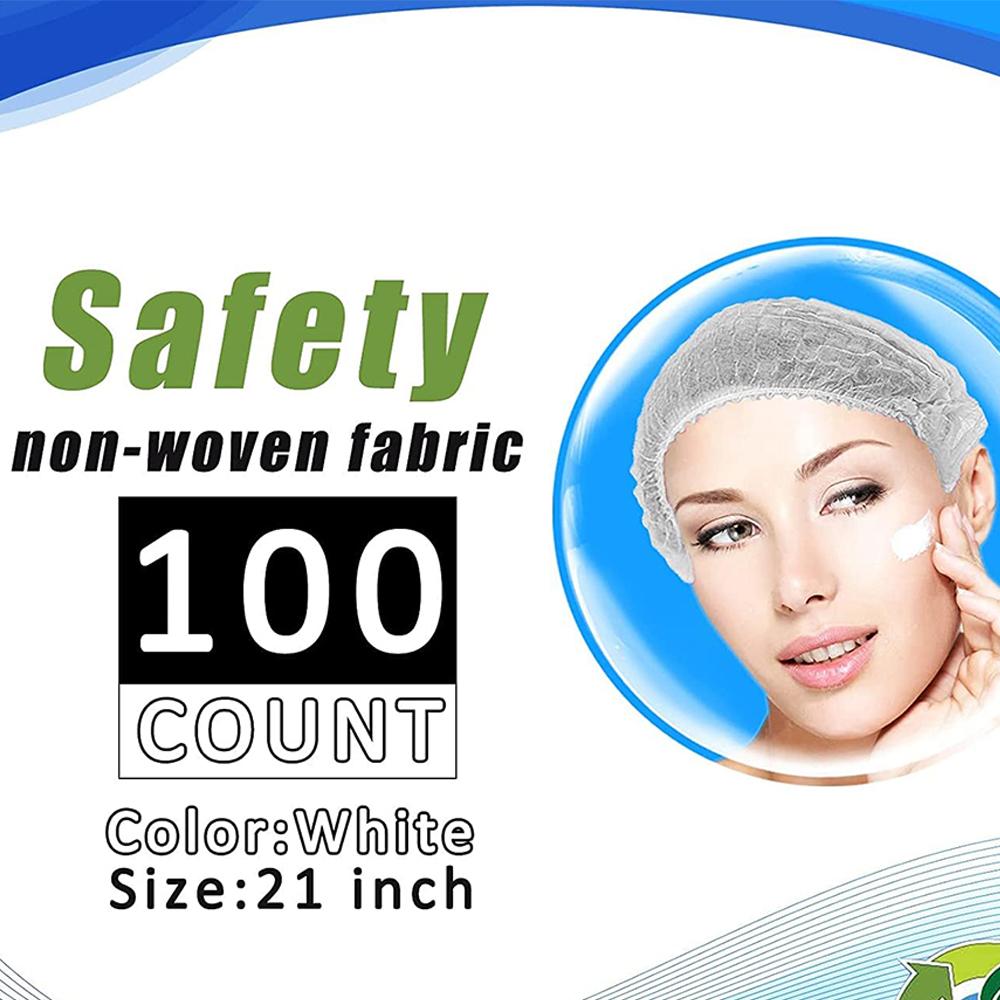 New 100pcs 21inch Disposable Bouffant Caps Hairnets for Food Service, Labs, Hospital
