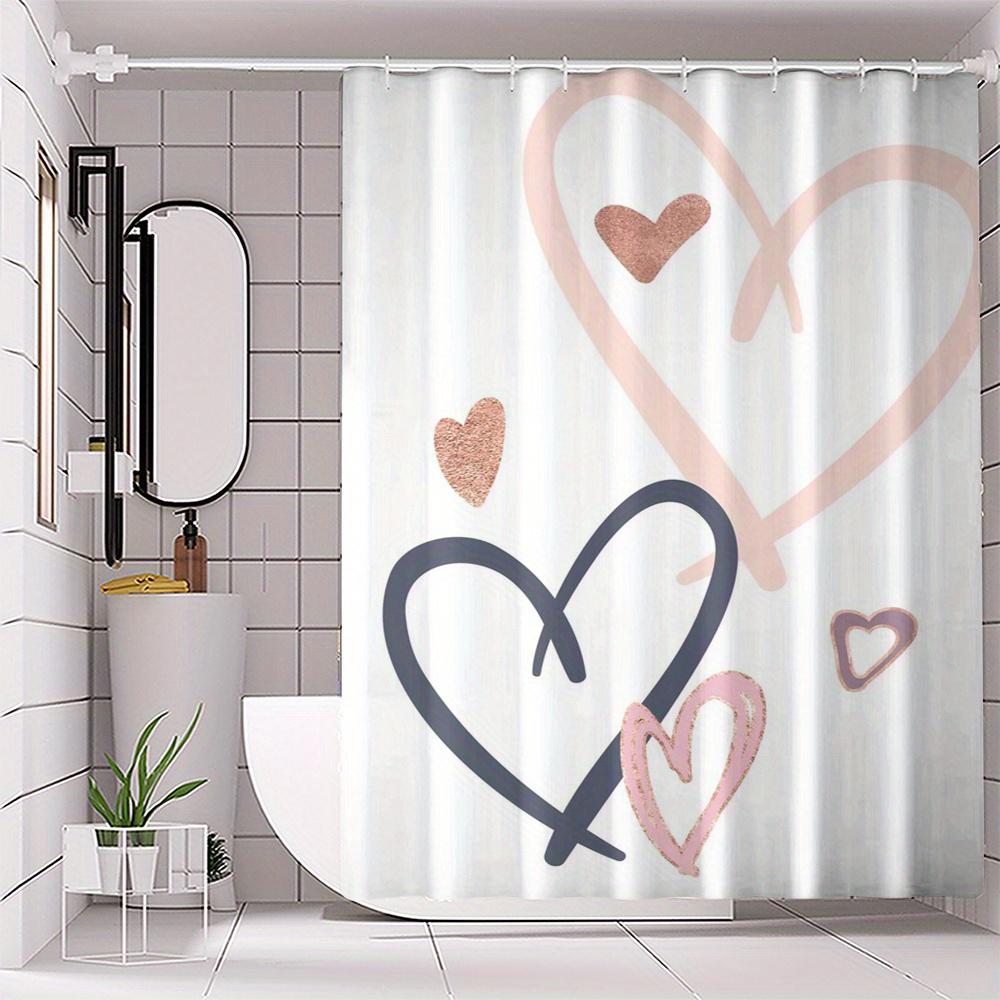 1pc Fashion Heart Print Bathroom Decor, Polyester, Machine Washable, Woven No-Drill Partition Door Drape with Hook