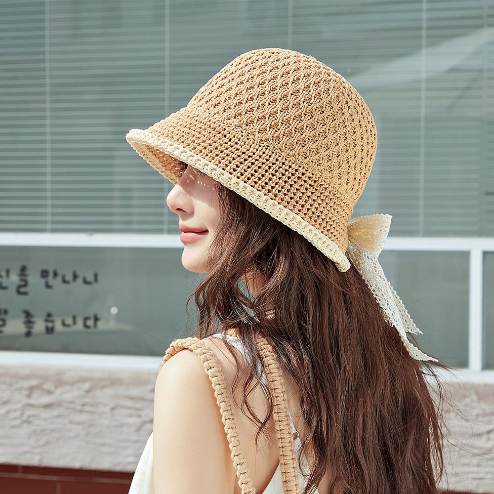 Water Bucket Hat Women Summer Sun Protection Straw Sunhat With Short Brim For Beach Vacation