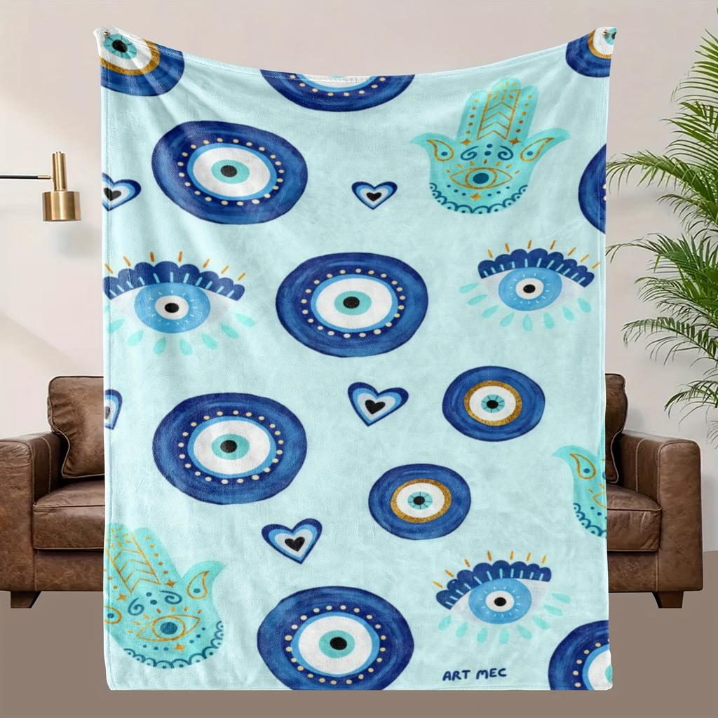 Cozy Blue Circular Pattern Fleece Blanket - Soft Breathable Polyester, High-Definition Digital Print, All-Season Machine
