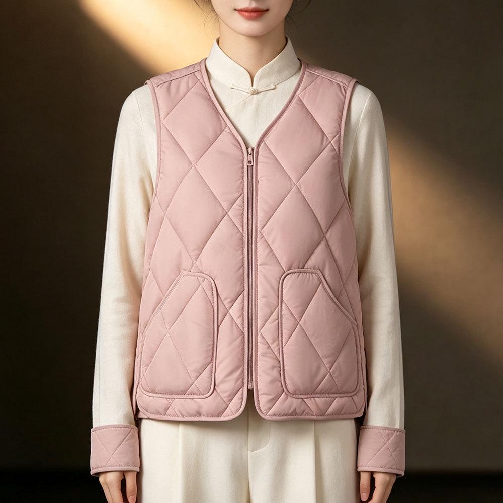 Women's 2025 Collarless Cotton Vest - Autumn/Winter Large Size Round Neck Waistcoat