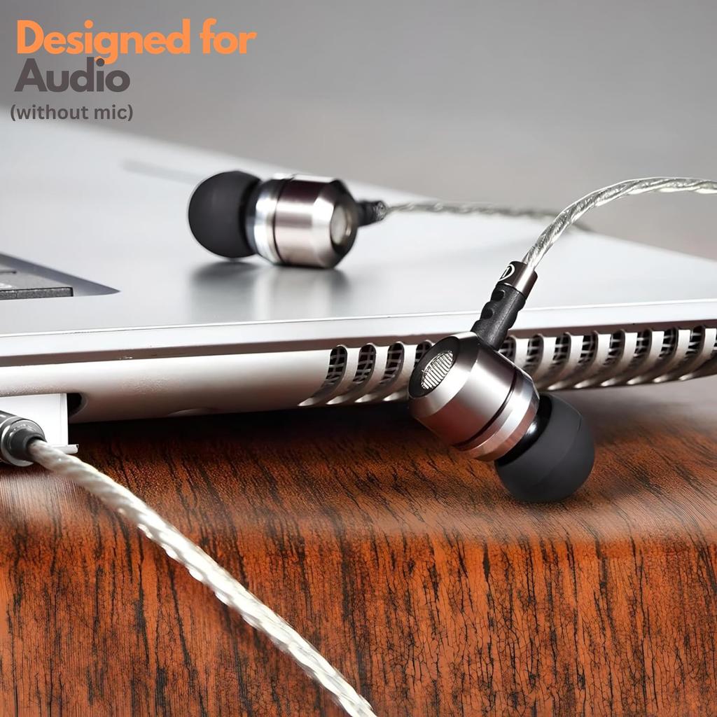 Sephia SP3060 Metal Headphones with Earbud Compatible with and More Tangle-Free In-Ear Bass-Driven Sound, 3.5mm Jack, S/M/L Tips, Samsung, Android,