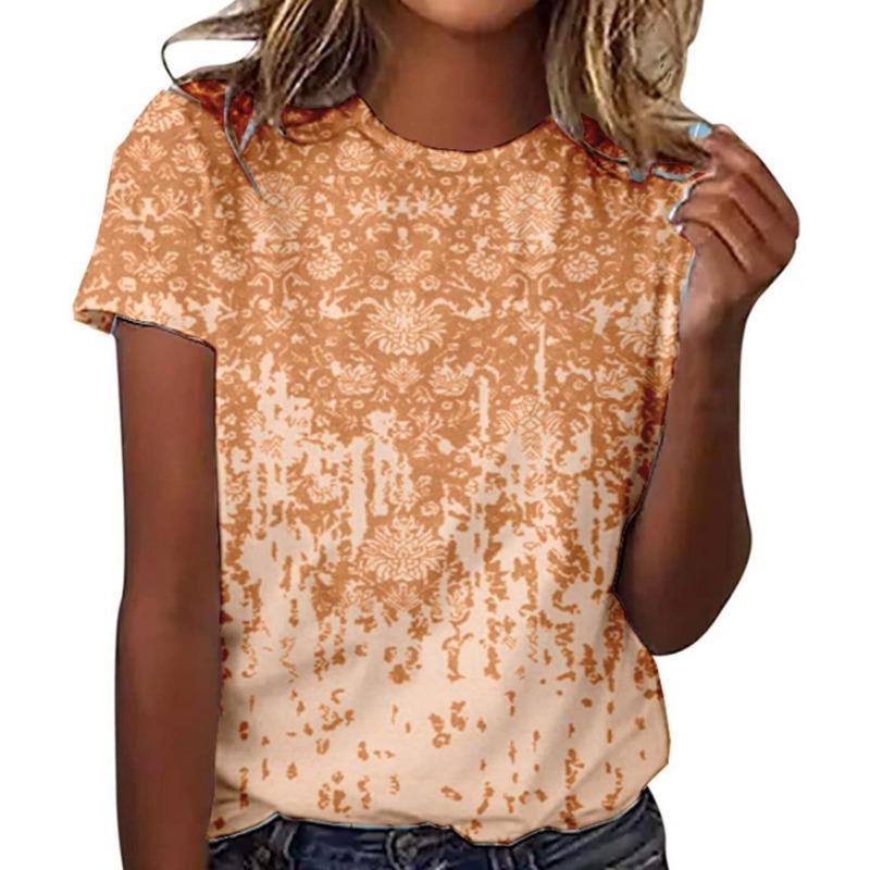 Summer Round Neck 3D Floral Pattern Printed Top Fashionable Casual Short Sleeved Women's T-shirts