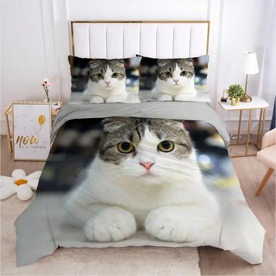 Juego de Funda Nórdica de Gato Regalos para Amantes de los Gatos Juego de Cama Microfibra Patrón de Gatitos Lindos Tema Animal Tamaño Doble Queen King Funda Nórdica