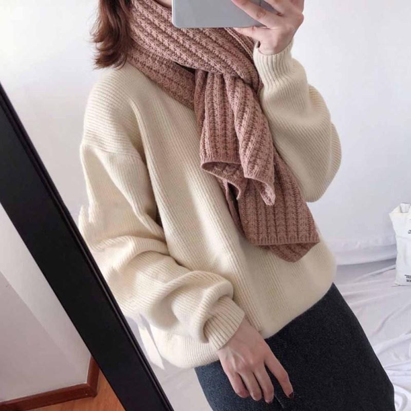 Fashion Winter Warm Scarf For Women Simple Casual Solid Color Thickened Wool Knitted Scarf