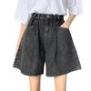 Women's High-Waisted Black Gray Denim Shorts - Summer Loose Fit, Slimming, Plus Size, Pear-Shaped, Five-Point Length