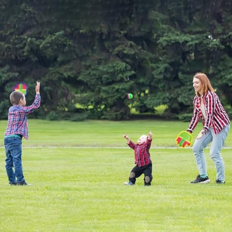 Kinder Outdoor Wurfspiel Set mit 2 Klettbällen & 2 Schlägern, Strand Garten Spielzeug für Kinder Alter 3-6 Jahre, Eltern-Kind Outdoor Spiele
