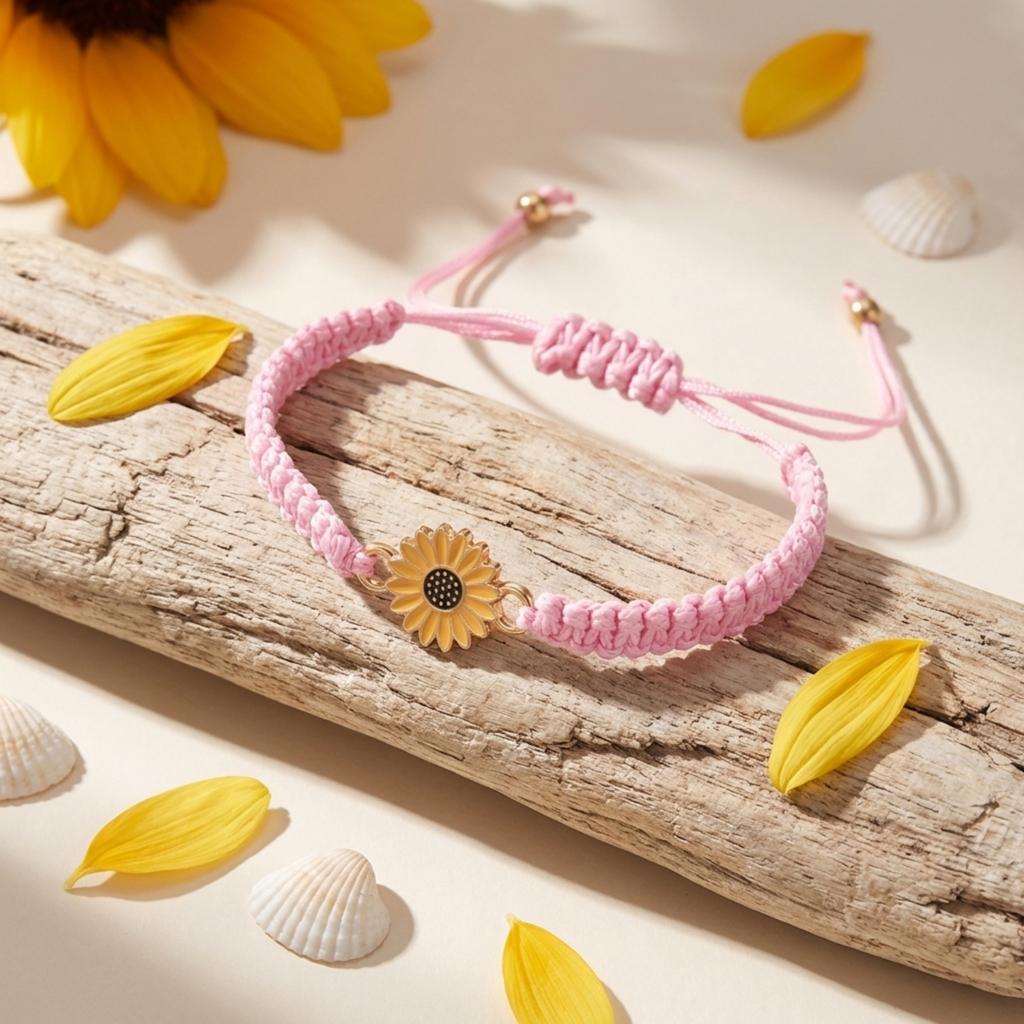 Adjustable Colorful Woven Daisy Bracelet for Men And Women Handmade Sunflower Bracelet for Couples Best Friends Graduation Gift
