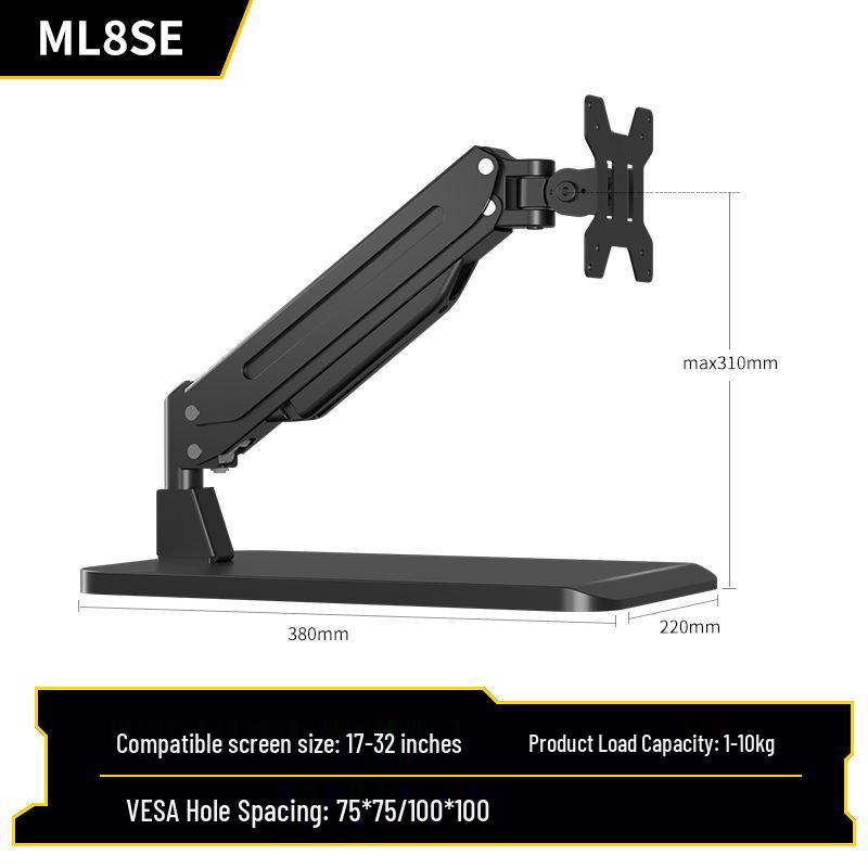 Gas Spring Arm Monitor Stand, Fits 32-inch Screens, No Drill Needed, Adjustable & Rotating
