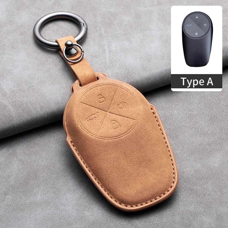 For Nio Et7 Et5 For Weilai Nio Ec6 Et7 Es6 Es8 Leather Car Remote Key Case Cover Protector Keychain