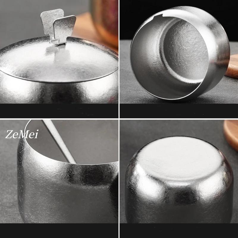 Silver Pure Titanium Seasoning Jar, With Lid And Spoon,Kitchen Tools Spice Container Salt Organizer,Coffee Beans Storage Jar