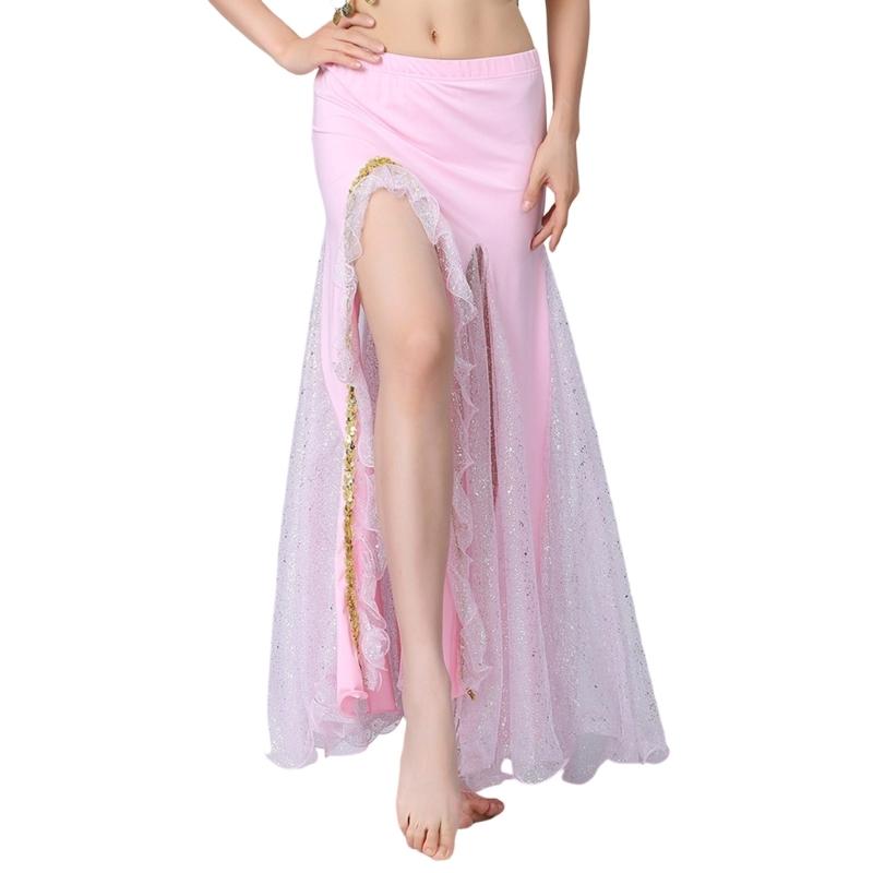 Belly Dance Skirt Sequins Slit Tribal Bellydance Skirts Belly Dancer Costumes for Women Carnival Outfit Dancing Skirt