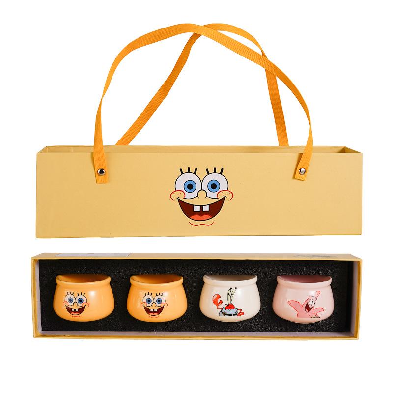 SpongeBob Schwammkopf Gelenk-Teetasse Geschenkbox 2025 Neu Hochwertige Büro-Heim-Keramik-Teetasse Geschenk