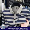 Polo Manches Longues Rayé Gris et Bleu Marine pour Homme