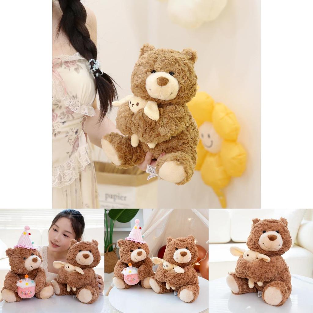 Adorable Teddy Bear Plush Toy With Long Fur And Cute Rabbit Hugging Design For Birthdays And Gifts