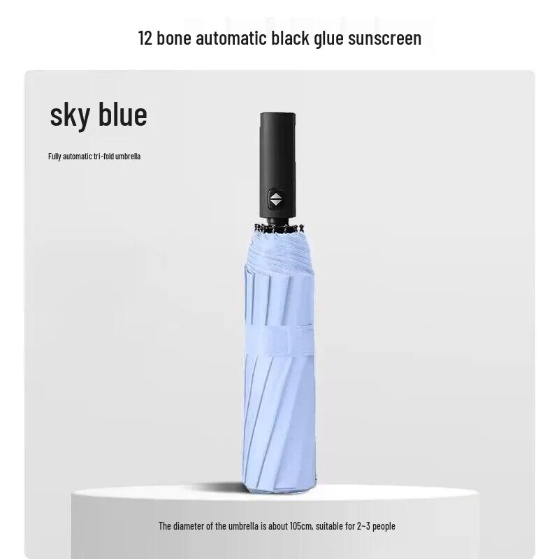 24-Rib Automatic Windproof Sun & Rain Umbrella with Reinforced Folding Sunshade, Customizable Sun Protection.