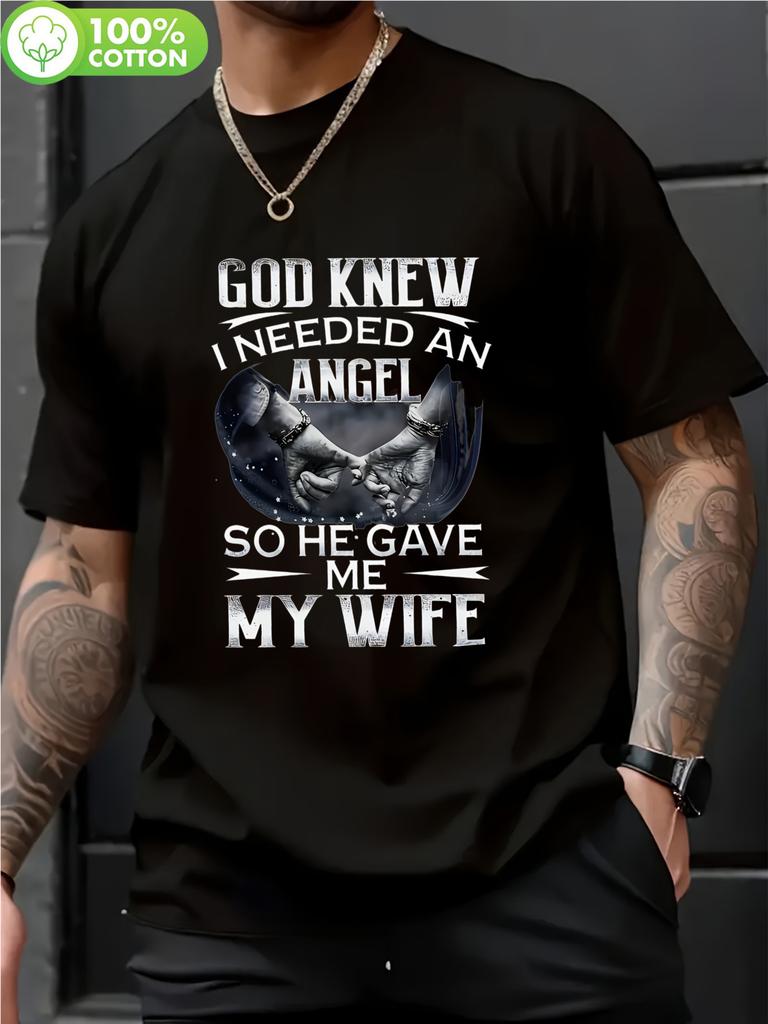 Plus Size Motivational Graphic T-shirt - "God Knew I Needed an Angel" Design