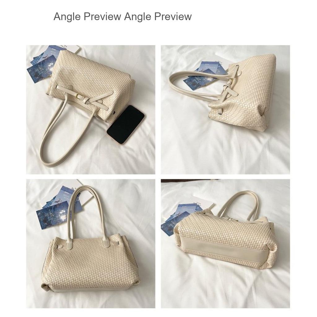 Xeie Thuk Tote Bag Women PU Woven Texture Handheld Shoulder Daily Commute