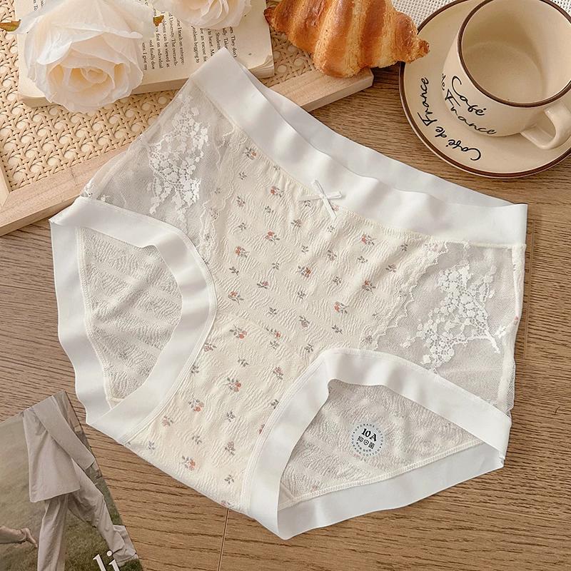 Sexy High Waist Cotton Gusset Lace Panties for Women Plus Size with Antibacterial
