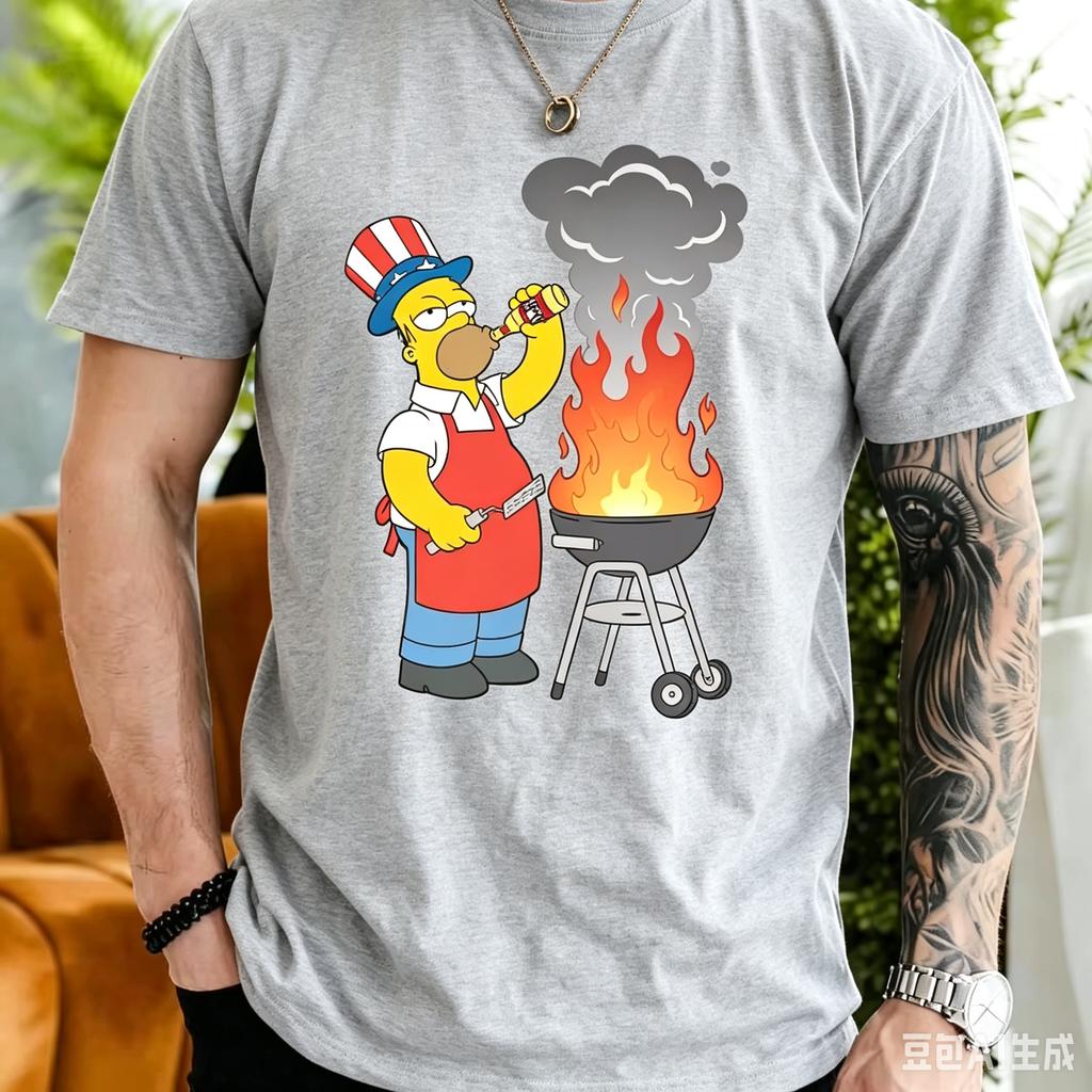 2026 New Summer Cartoon Family Dad Barbecue Graphic Print Cotton Short Sleeve Tshirt Unisex Unisex Unisex Casual Streetwear Tops